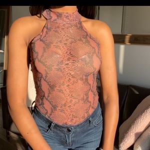 Red snakeskin bodysuit